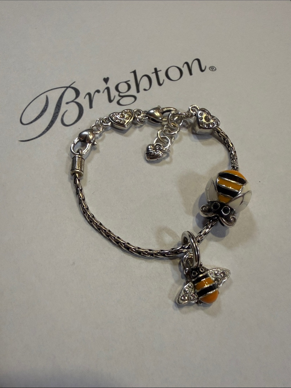 🐝 Brighton Silver Bee Charm Bracelet with Yellow and Black Enamel